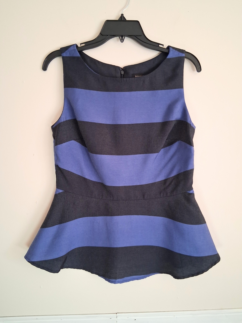 Banana Republic Peplum Sleeveless Top Black And Blue Rugby Striped Womens 6